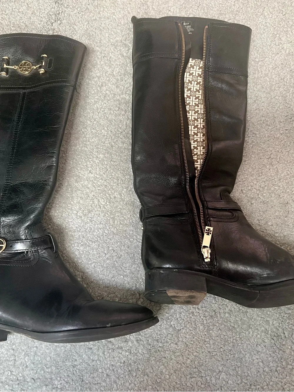 Tory Burch Black Leather Knee-High Riding Boots with Gold Hardware- 9M